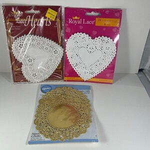 Royal Lace White & Gold Heart & Round Doilies Set 24 White 4" Heart & 12 Gold Ro